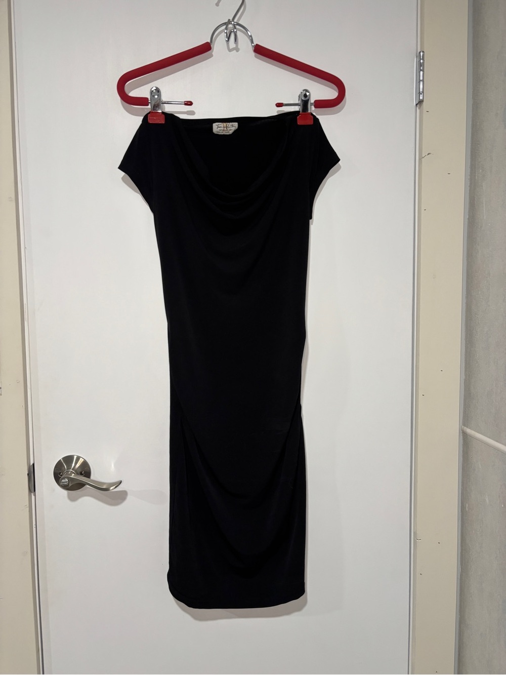 Vintage Black Cowl Neck Midi Dress - Women